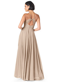 Azazie Avelina Bridesmaid Dresses Taupe A-Line V-Neck Pleated Chiffon Dress image2