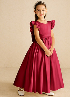 Azazie Piglette Flower Girl Dresses Scarlet A-Line Bow Matte Satin Dress image5