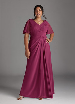 Azazie Emmeline Mère de la mariée Robes Robe Trapèze en Maille Col V plissé Mûre image3