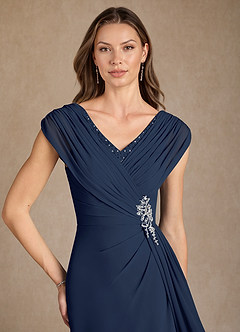 Azazie Bronson Mère de la mariée Robes Robe Trapèze en Mousseline de soie Plissée Bleu Marine Foncé image5