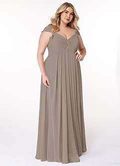 Azazie Kaitlynn Bridesmaid Dresses Taupe Empire Ruched Chiffon Convertible Dress image12