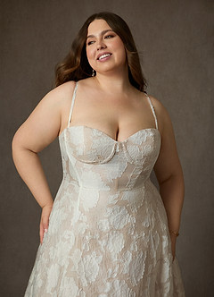 Azazie Meadow Wedding Dresses Diamond White Champagne Ball-Gown Strapless Floral Burnout Jacquard Dress image17