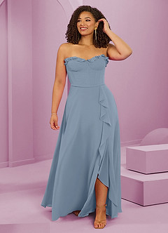 Barbie ♥ Azazie Jurken voor bruidsmeisjes Jurk van Chiffon met A-Lijn Sweetheart Halslijn Stoffig Blauw image8