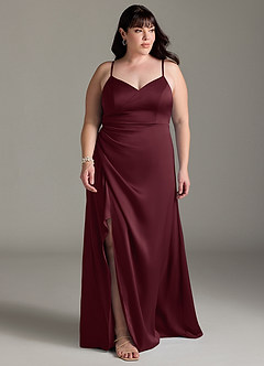 Azazie Marchella Brautjungfernkleider A-Linie Korsett Stretch-Satin Kleid Cabernetrot image7