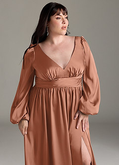 Azazie Norah Brautjungfernkleider A-Linie Stretch-Satin Kleid Bronzer image12