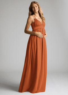 Azazie Emree Maternity Bridesmaid Dresses A-Line Chiffon Floor-Length Dress image2