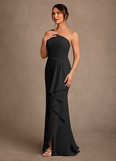 Azazie Floy Vestidos para mãe da noiva Vestido Preto de Chiffon de Bainha com Um ombro image2