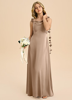 Azazie Gumdrop Junior Robe Empire en Satin extensible Plissée Taupe image2