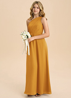 Azazie Phaedra Junior Butterscotch A-Line Pleated Chiffon Dress image5