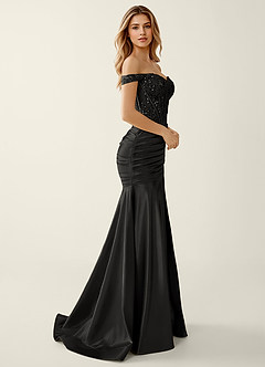 Briareny Black Lace Sequin Embroidery Stretch Satin Prom Dress image3