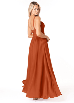 Azazie Chanel Robes de demoiselle d'honneur Robe Trapèze en Mousseline de soie Plissée Orange Brûlée image5