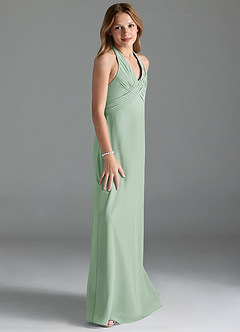 Azazie Tessie Junior Agave A-Line Pleated Chiffon Dress image4