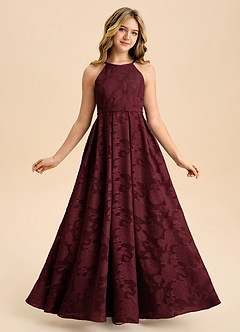 Azazie Arianthe Junior Abito A-Line in Burnout Floreale Plissettato Cabernet image5