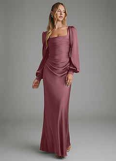 Azazie Brianna Robes de demoiselle d'honneur Robe Sirène en Satin extensible Corset Rose Du Désert image1