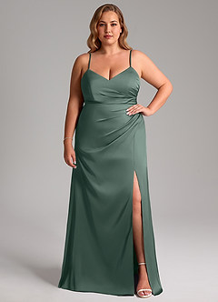Azazie Azuree Robes de demoiselle d'honneur Robe Trapèze en Satin extensible Plissée Mousse De Mer image11