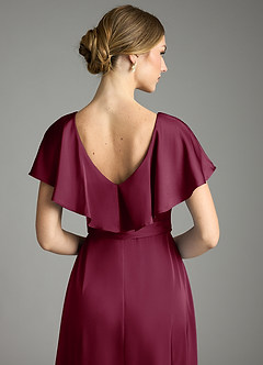 Azazie Lainey Bridesmaid Dresses Mulberry A-Line with Pockets Stretch Satin Dress image2