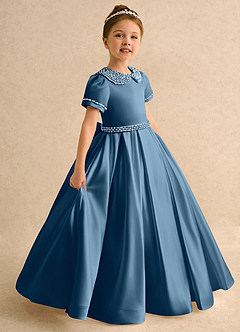 Azazie Gabriella vestidos de niña de las flores Vestido Bermudas de Satin Mate de Corte Princesa con con mangas image1