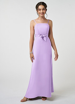 Azazie Anina Junior Lilac A-Line Bow Stretch Satin Dress image1