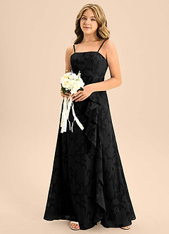 Azazie Kaylee Junior Vestido de Negro de Devorado Floral de Corte en A con Con cinturón image6