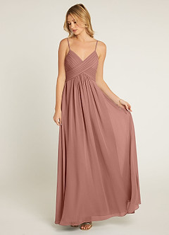 Azazie Shannon Venta Final Vestido de Agave de Gasa de Corte en A con Plisado image4