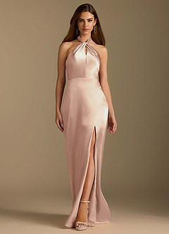 Azazie Tracie Bridesmaid Dresses English Rose A-Line Pleated Metallic Satin Dress image6