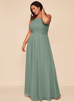Azazie Ginger Robes de demoiselle d'honneur Robe Trapèze en Mousseline de soie Dos nu plissé Sauge D'argent image12