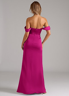 Azazie Johana Bridesmaid Dresses Fuchsia Mermaid Off the Shoulder Stretch Satin Convertible Dress image4
