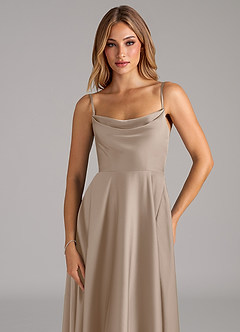 Azazie Elle Bridesmaid Dresses Taupe A-Line Pleated Stretch Satin Dress image2