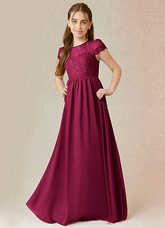 Azazie Delevingne Junior Burgundy A-Line Lace Chiffon Dress image1