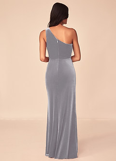 Azazie Argan Bridesmaid Dresses French Lilac A-Line One Shoulder Pleated Velvet Dress image2
