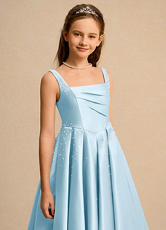 Azazie Mochi Girl Blumenmädchenkleider Ballkleid Plissee Matte Satin Kleid Himmelblau image7