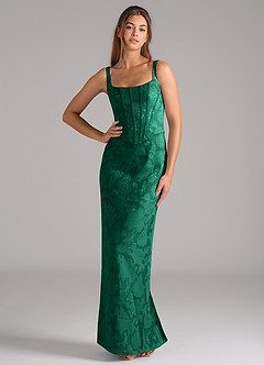 Azazie Kenna Bridesmaid Dresses Emerald Sheath Side Slit Floral Burnout Dress image1