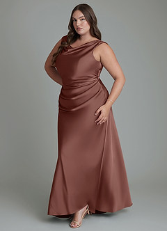 Azazie Kieryn Vestidos de damas de honor Vestido Expresado de Satén Elástico de Corte Sirena con Plisado image11