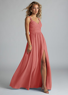 Azazie Aziza Kleider zum Anprobieren zu Hause A-Linie V-Hals Gefaltet Chiffon Kleid Blauregen image3