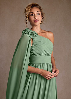 Azazie Lancaster Mère de la mariée Robes Robe Trapèze en Mousseline de soie Ue épaule Matcha image4