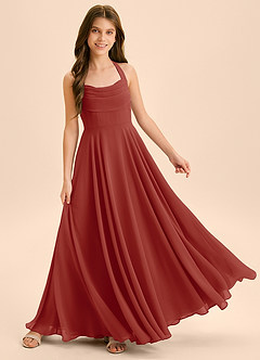 Azazie Kady Junior Terracotta A-Line Sweetheart Neckline Chiffon Dress image4