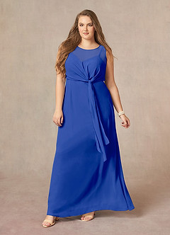 Azazie Marchioness Mother of the Bride Dresses Royal Blue A-Line Scoop Pleated Chiffon Dress image10