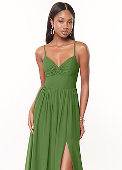 Azazie Zeya Bridesmaid Dresses Basil A-Line V-Neck Pleated Chiffon Dress image5