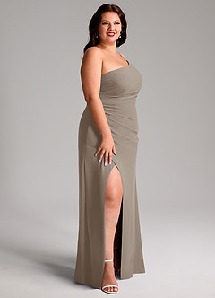 Azazie Eren Bridesmaid Dresses Taupe Sheath One Shoulder Chiffon Dress image12