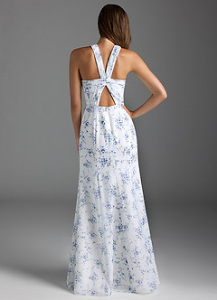 Azazie Rue Bridesmaid Dresses Blue Cottage Floral A-Line Halter Chiffon Dress image4
