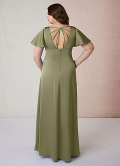 Azazie Lani Robes de demoiselle d'honneur Robe Trapèze en Satin extensible Manche à volants Pistache image8
