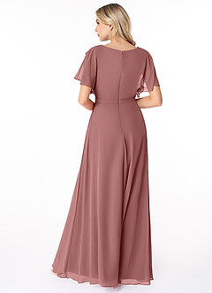 Azazie Aaliyah Bescheidene Brautjungfernkleider A-Linie Schaufel Gefaltet Chiffon Bodenlänge Kleid image2