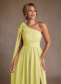 Azazie Lancaster Kleider für die Brautmutter A-Linie One-Shoulder Chiffon Kleid Zitronensorbet image6
