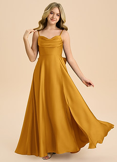 Azazie Bear Junior Butterscotch A-Line Sweetheart Neckline Stretch Satin Dress image1