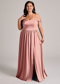 Azazie Calianna Brudtärnklänningar Klä av A-Linje i Stretch Satin Av axeln Rosett Konvertibel image8