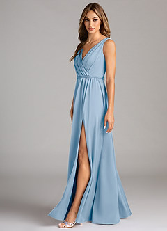 Azazie Tanicia Bridesmaid Dresses Powder Blue A-Line Pleated Stretch Satin Dress image5