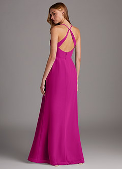 Azazie Manila Robes de demoiselle d'honneur Robe Fourreau en Mousseline de soie Col en V Fuchsia image2