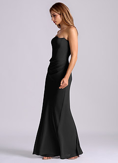 Azazie Debby At-home Try On Dresses Black Mermaid Strapless Chiffon Dress image4