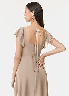 Azazie Bondi Bridesmaid Dresses Taupe A-Line Ruffled Chiffon Dress image3