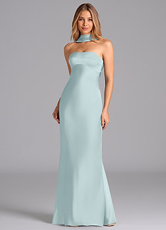 Azazie Lusinda Brudtärnklänningar Klä av Sjöjungfru i Stretch Satin Axelbandslös Dimma image4